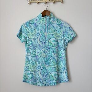 Ibkul Mariel 1/4 Zip Short Sleeve Mock Neck Top XS